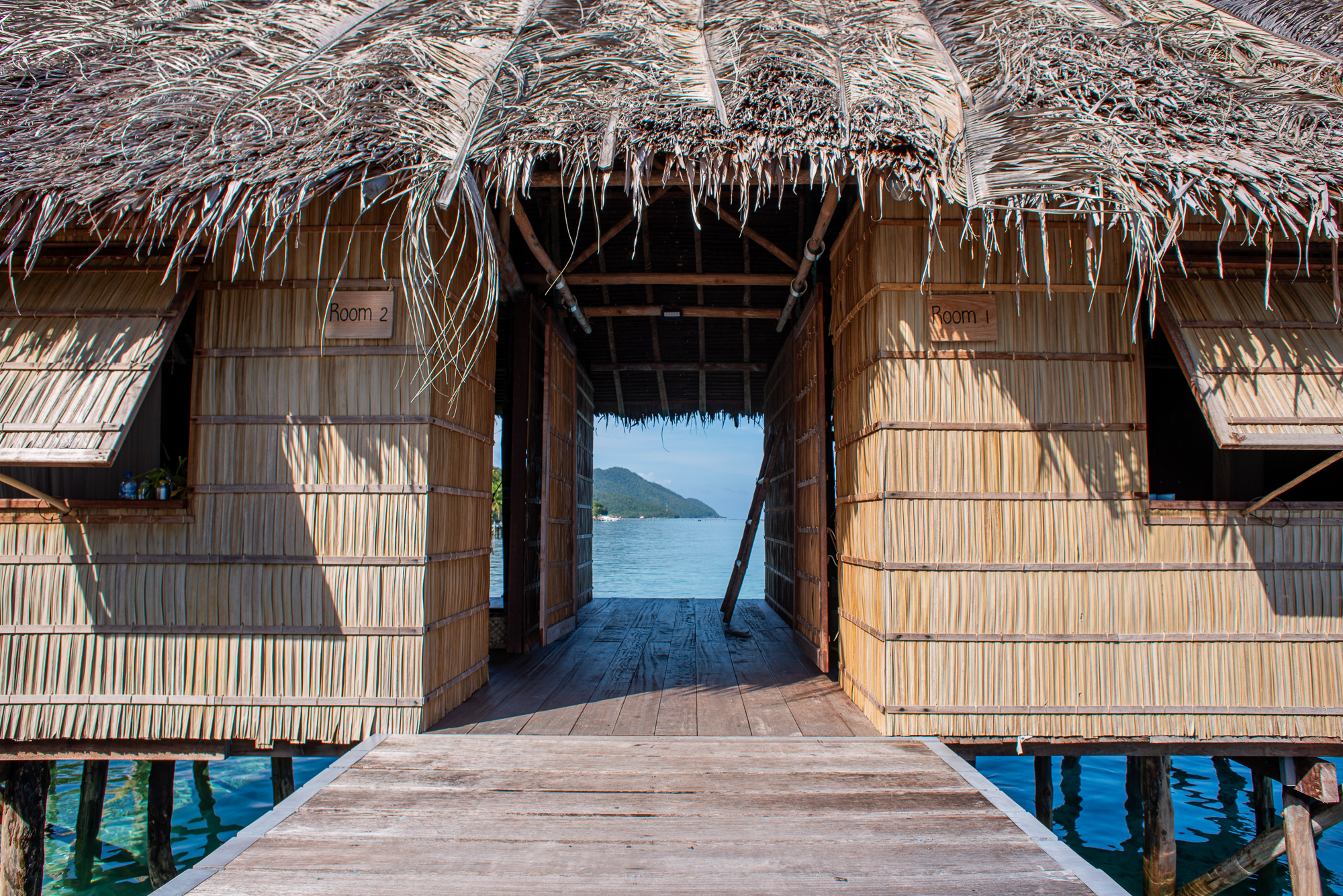 front view of papuan water cottage of Kri Eco Resort, Raja Ampat