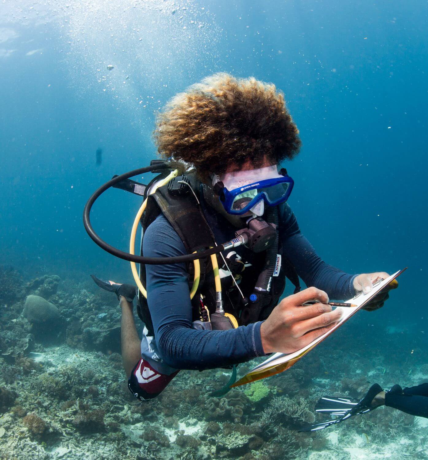 A Scuba Diver writing underwater in Raja Ampat